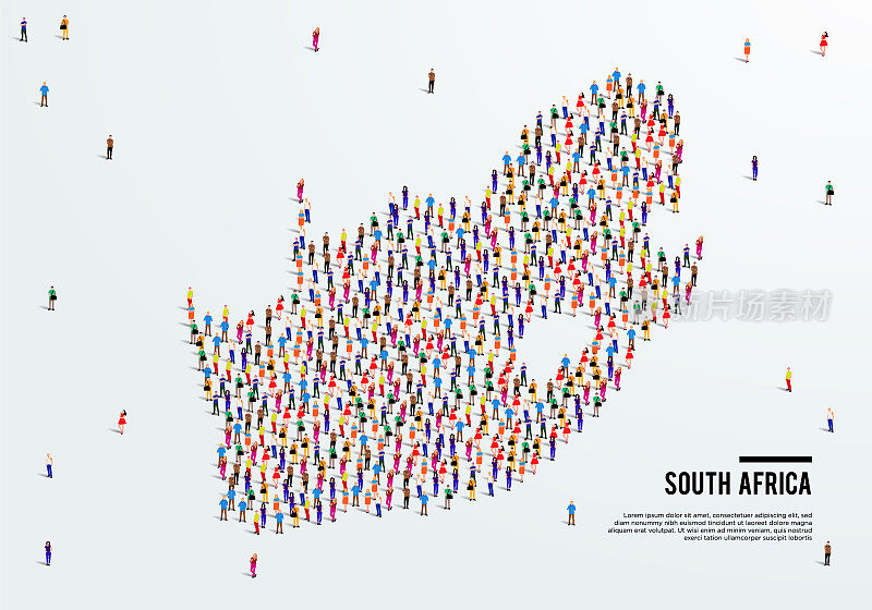 South Africa Map. Large group of people form to create a shape of South Africa Map. vector illustration.